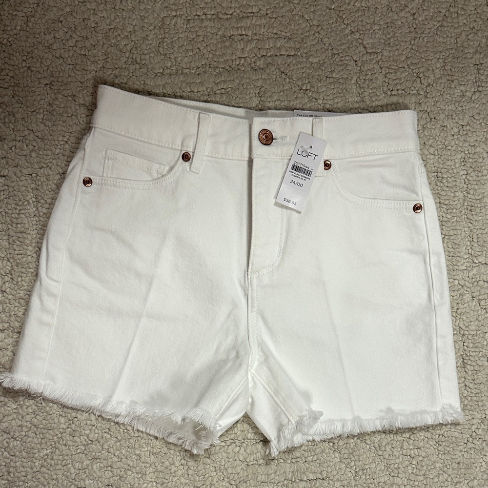LOFT Women's High Rise Cut Off White Jean Shorts NWT Size 24